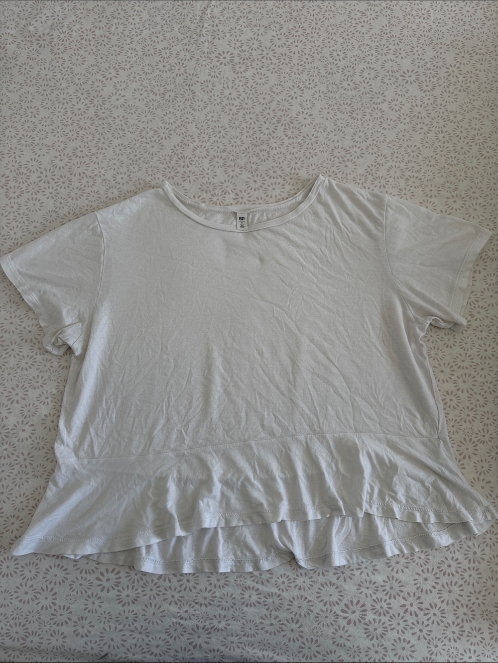 bp White Short Sleeve Ruffle-Hem Tee